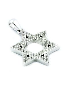 6 point Star Pendant Charm Sterling Silver Star David With CZ 19mm