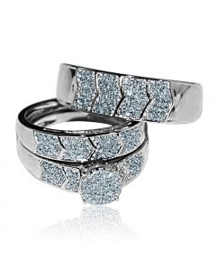 His and Her Rings Set 3 pc 0.5ct Diamonds 10K White Gold 16mm Wide 