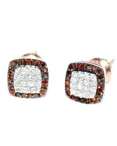 Diamond Earrings Rose Gold Cognac And White Diamonds 0.2ct 10K Screw Back 6.5mm