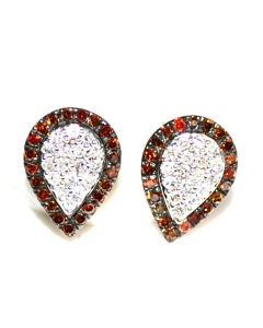 Rose Gold Diamond Earrings Cognac and White Diamonds Screw Back 8.5mm Pear Shaped
