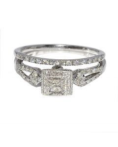Vintage Wedding Ring Set Princess Cut Diamond cntr .4ct split shoulder White gold