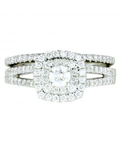 0.75ct Diamond Bridal Rings Set 10K White Gold 8.5mm Wide Round Solitaire Split Shoulder