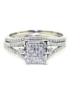 Princess Cut Style Engagement Ring And Matching Wedding Band Set 10K Whtie Gold 0.33ct