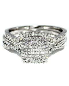 Diamond Bridal Wedding Rings Set 0.33ctw 10K White Gold 10mm Wide