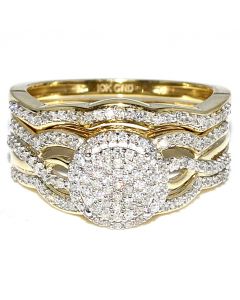0.5ct Diamond Bridal Rings Set 10K Yellow Gold 9mm Wide Halo 2 pc Wedding Set