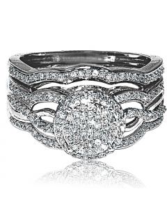 0.44ct Bridal Ring Set 10K White Gold 11mm Wide 