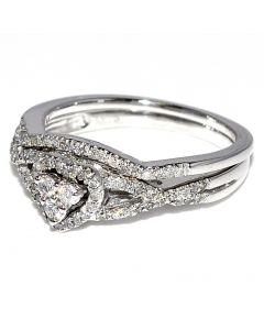 Heart Shaped Bridal Rings Set 10K White gold 0.38ct 7mm Wide New 