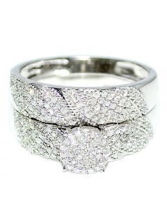 Diamond Bridal Rings Set 0.4ct 10K White Gold 11mm Wide pave Set New Style