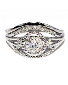 Wide Wedding Ring Set 0.33ct 10K White Gold Bridal Set 11mm Wide Round Diamonds