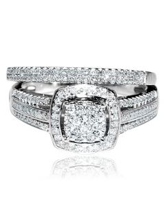 0.5ct Wedding Ring Set Bridal 2pc Princess Cut style pave Center New Style