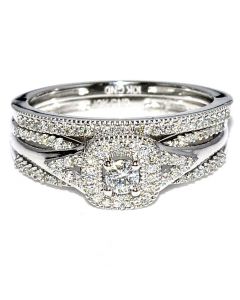 0.33ct Bridal Rings Set Round Solitaire Center with Pave Sides 2 piece set 10K White Gold