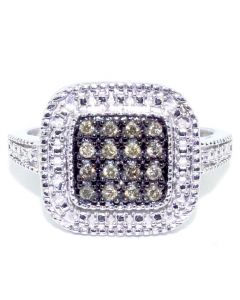 Cognac Diamond Cocktail Ring 0.19ct White Accent Diamonds 14mm Wide