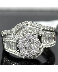 Wedding Ring Set 1.27ct W Real Diamonds 14k White Gold 8mm Center Top ( 2ct Size) 2pc Set