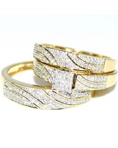 His and Her rings set 10K Gold 0.4ct Diamonds Princess Cut Style Pave Top