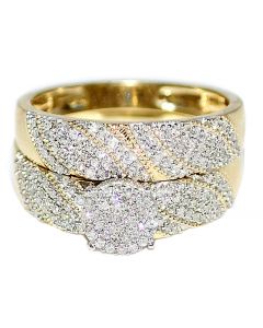 10K Gold Diamond Bridal Rings Set 0.4ct 11mm Wide pave Set New Style