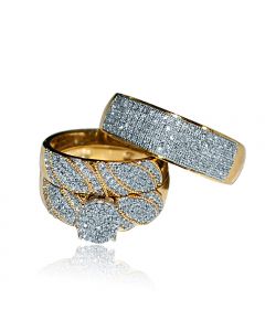 His and Her Trio Rings Set 10K Gold 0.75ct Diamonds 15mm Wide