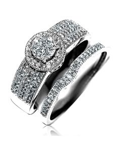 0.44ct Bridal Rings set 9.6mm Wide Engagement Ring Matching Band 10KW