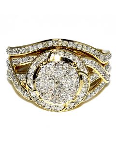 0.5ct Bridal Rings Set 10K Yellow Gold 12mm Wide Halo Engagement and Band 