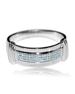 White Gold Wedding Band Mens Real Diamond Solid 7.5mm Wide 0.13ct