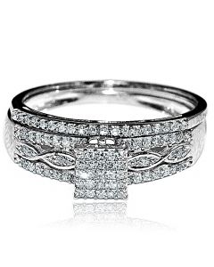 0.2ct Diamond Bridal Set Princess cut Style Pave Set Diamonds 10K White Gold 