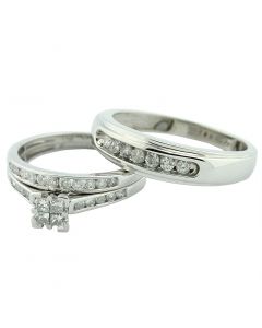 Mens and Womens Rings Princess Cut 0.75ctw 10K White Gold Bridal Set