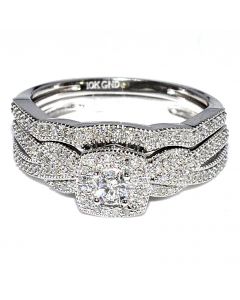 0.4ct Diamond Bridal Set 10K White Gold, Round Solitaire Ring Wedding Set