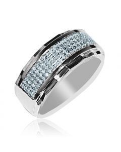 Mens Ring Diamond Wedding Band 9mm Wide Comfort Fit 0.35ctw Pave Set 