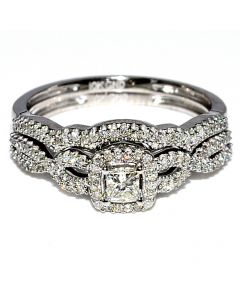 Princess Cut Diamond Wedding Ring Set Bridal 0.4ct 10K White Gold 2 piece set
