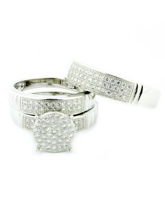 Trio Rings Set Sterling Silver With CZ 14.5mm Wide 3 piece wedding set