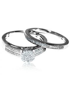 0.25ct Diamonds Bridal Rings Set 10K White Gold 6mm Wide 2pc Set Pave 