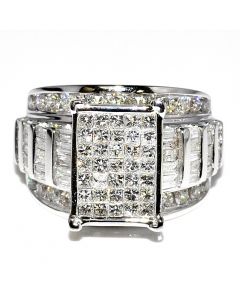 3ct Princess Cut Diamond 10K White Gold 3 in 1 Style Large 16mm Big Cocktail Wedding Ring