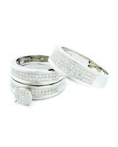 His and Her Rings Trio Wedding Set Sterling Silver With CZ