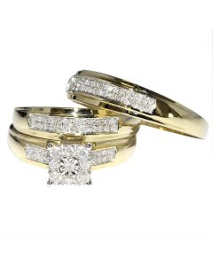 0.34ct Trio Wedding Rings Mens and Womens 10K Gold Real Diamond