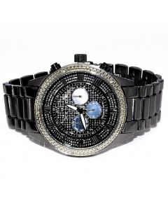 Diamond Watch for Men Ice Time Victory 0.10ctw Diamonds 44mm Dial Black Metal