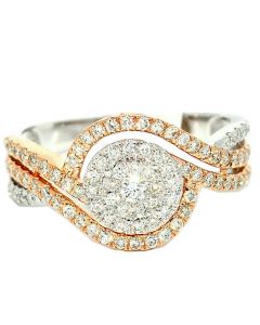 Rose Gold and White Gold Bridal Ring 10K 0.6ct Diamonds 11mm Wide 