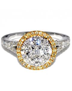 1.5ct Diamond Wedding Cocktail Ring Two Tone 14K White Gold 12.5mm Wide Round Top