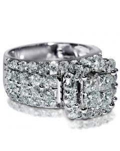 4ct w Real diamond Princess cut wedding ring square halo 12mm wide 14K White gold