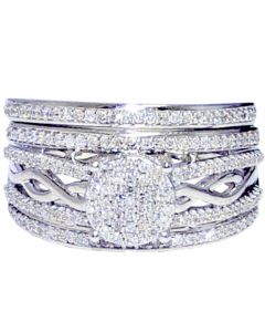 10K White Gold Bridal Wedding Ring Set 0.5ct Very Wide 11mm Woven 2pc Set