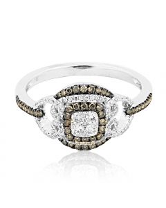 Cognac and White Diamond Wedding Ring 10.4mm Wide 0.44ct 14K White Gold