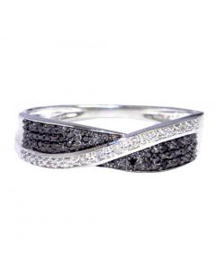 Black And White Diamond Anniversary Ring Sterling Silver 0.25ct