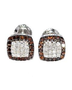 White Gold Cognac White Diamond Earrings Screw Back 6.5mm 0.2ct W Round