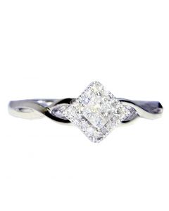 Princess Cut Diamond Engagement Promise Ring 10K White Gold 0.1ct