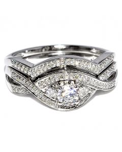 Bridal Set 0.45ct Diamond 14K White Gold Engagement Ring and Matching Wedding Band 