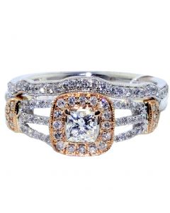 1ct Princess Cut Diamond Bridal Set Rose And White Gold 14K 9mm Wide