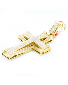 0.8ct Diamond Cross Sterling Silver Gold Plated 1.5 inch Tall