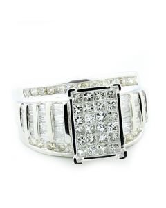 2ct Princess Cut Diamond 3 in 1 Wedding Ring Extra Large 10K White Gold Baguette and Round Sides