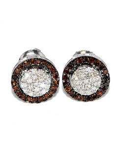 White Gold Cognac White Diamond Earrings Screw Back 7.5mm 0.18ct W Round