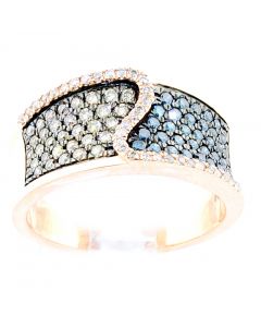 Cognac Blue and White diamond Anniversary Cocktail Ring 10K Rose Gold 0.75ctw