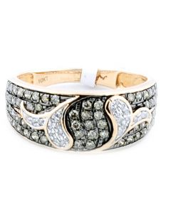 10K Rose Gold Cognac And White Diamond Anniversary Band 0.6ct 10mm Wide