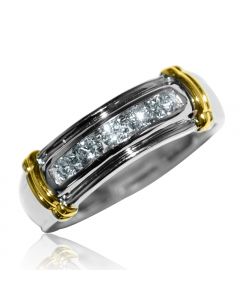 0.5ct Wedding Band Mens Two Tone 10K White Yellow Gold 6.8mm Wide Cofmort